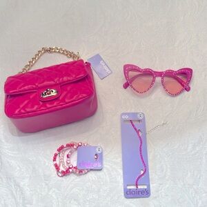 Claire’s Pink Purse, sunglasses, bracelets, necklace!!
